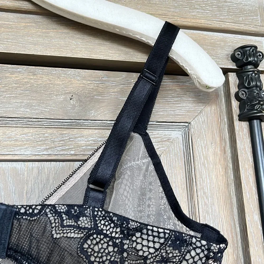 Wacoal Take The Plunge Underwire Bra Black Lace 34 DD New